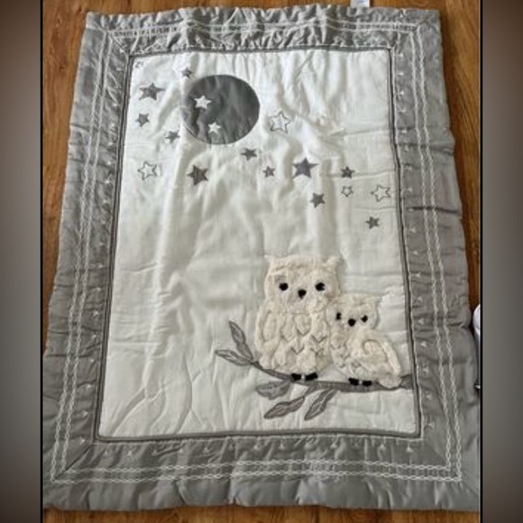 Nursery/Baby Luna White/Gray Celestial Owl -5 Piece Crib Bedding Set - Picture 2 of 5